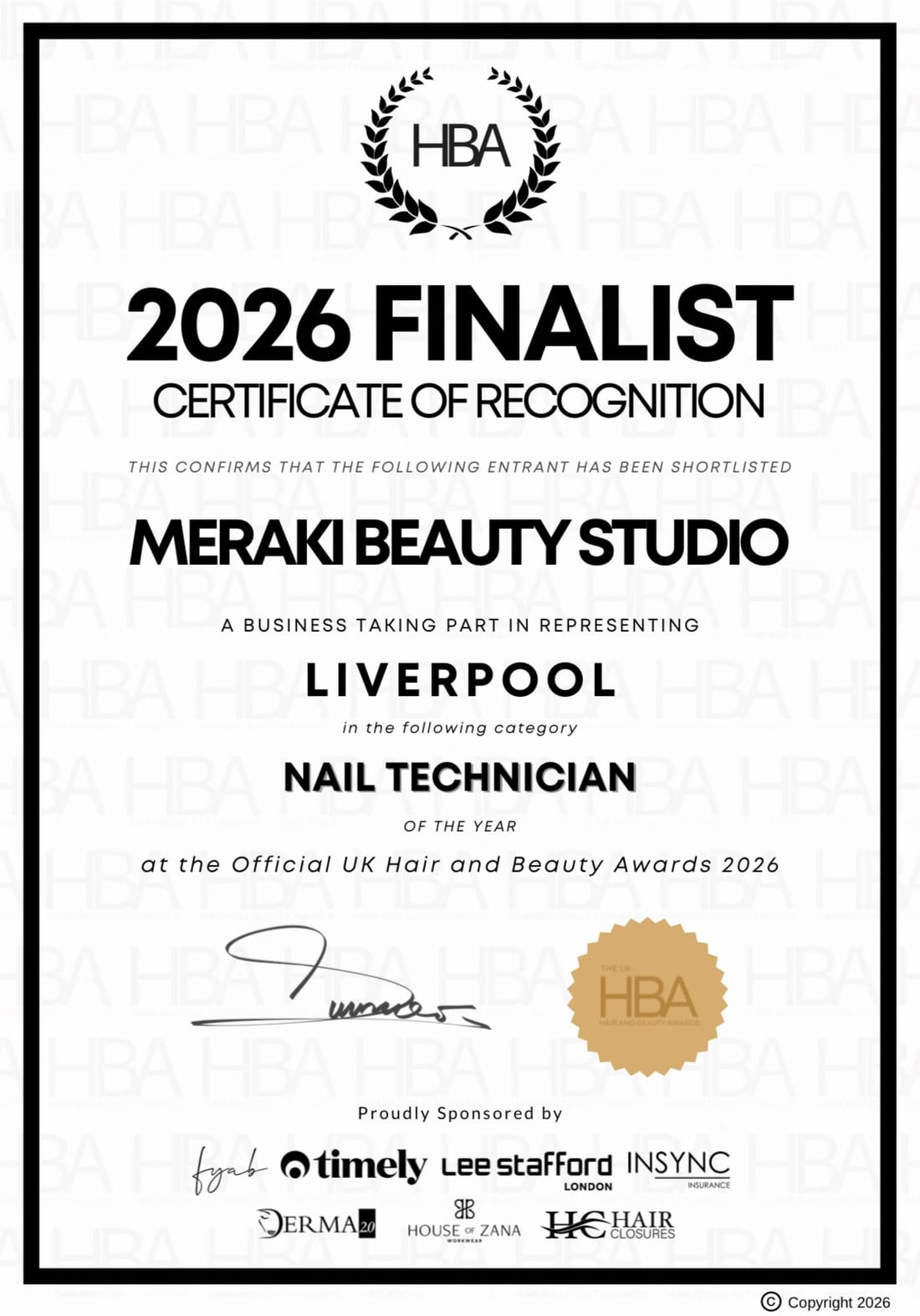 Meraki Beauty Studio, 2026 finalist for Nail Technician of the Year at the UK Hair and Beauty Awards